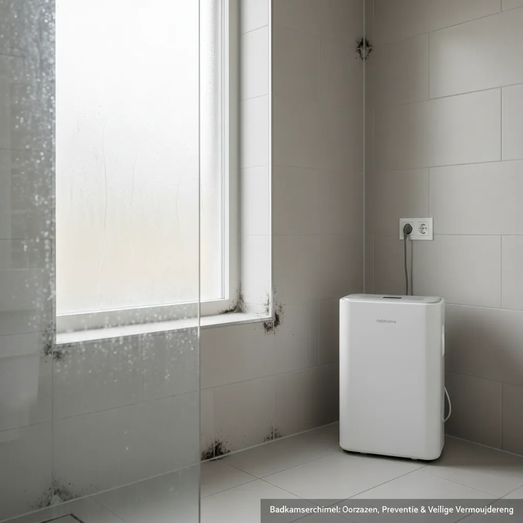 Salle de bain avec de petites taches de moisissure et un déshumidificateur